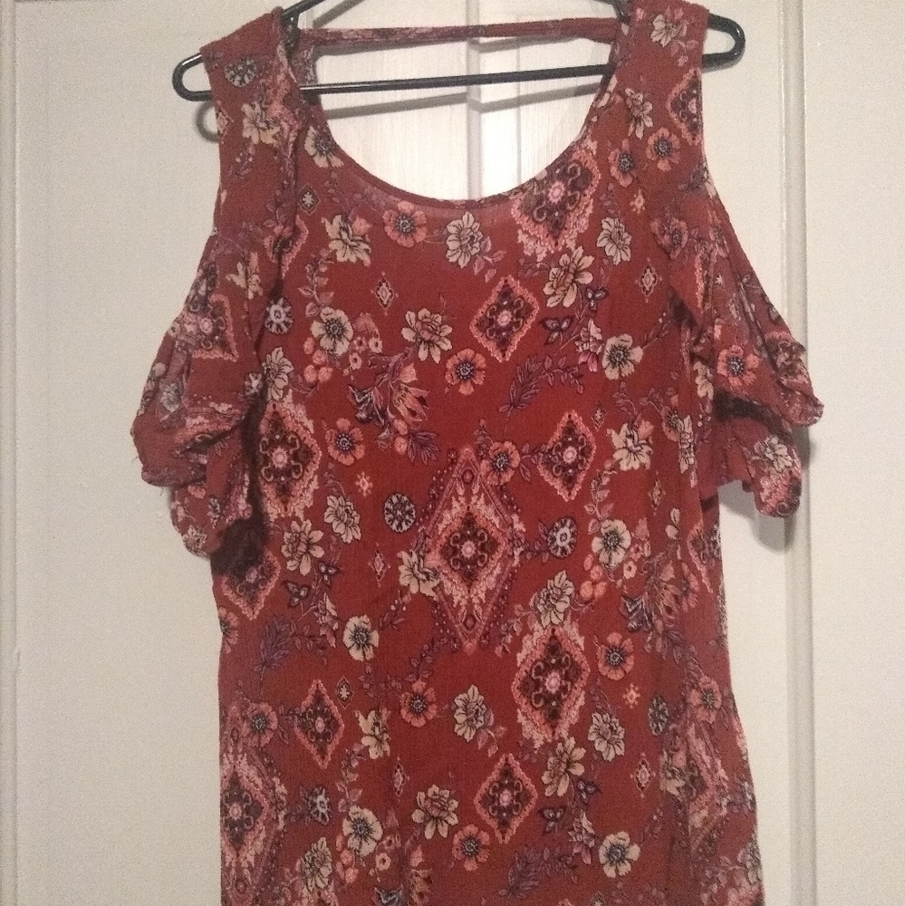 Red flower print blouse